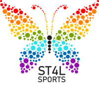 st4 sports logo with a rainbow butterfly
